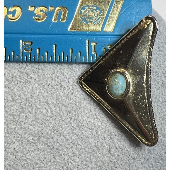 Ugo Correani Vintage Brooch Turquoise Gold Tone Trombone Clasp Made In Italy 2” - Picture 8 of 9